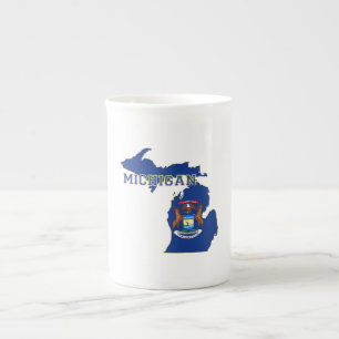 Michigan State Flag Map Bone China Mug