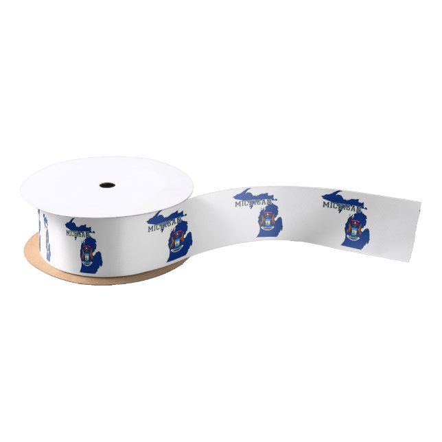 Michigan State Flag Map Satin Ribbon (Spool)