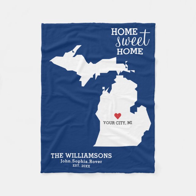 Michigan State Map Custom Names, City Date, Colour Fleece Blanket (Front)