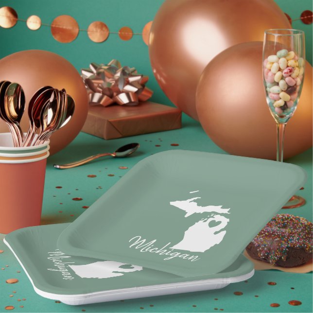 Michigan State Map    Paper Plate (Multi)