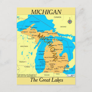 Michigan State  Map Postcard