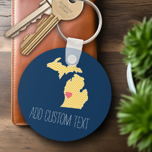 Michigan State Map with Custom Love Heart and Name Key Ring