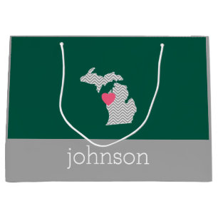Michigan State Map with Custom Love Heart and Name Large Gift Bag