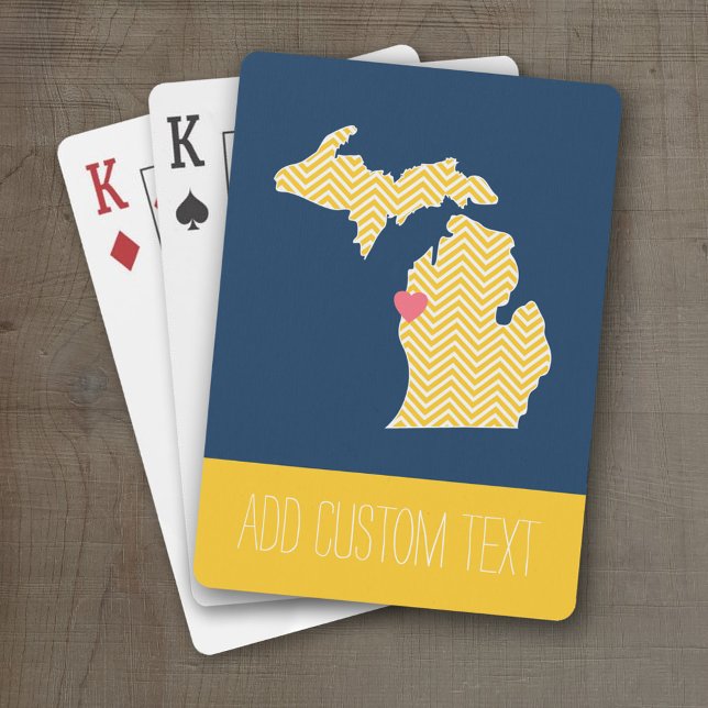 Michigan State Map with Custom Love Heart and Name Playing Cards (Personalized Playing Cards with a State Map, Movable Heart and Name)