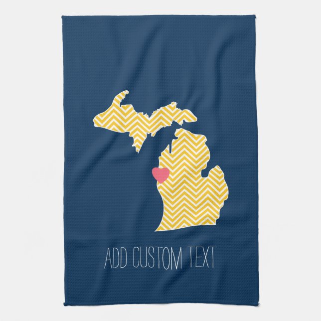 Michigan State Map with Custom Love Heart and Name Tea Towel (Vertical)