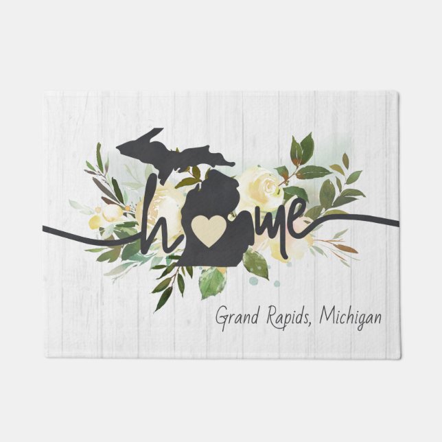 Michigan State Personalised Your Home City Rustic Doormat (Front)