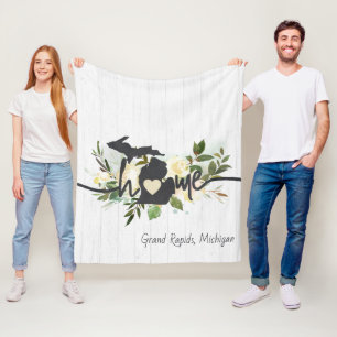 Michigan State Personalised Your Home City Rustic Fleece Blanket