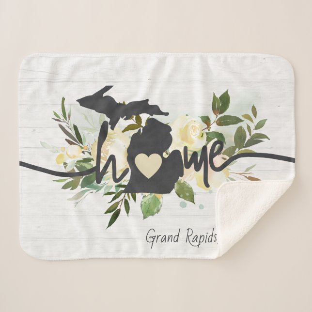 Michigan State Personalised Your Home City Rustic Sherpa Blanket (Front (Horizontal))