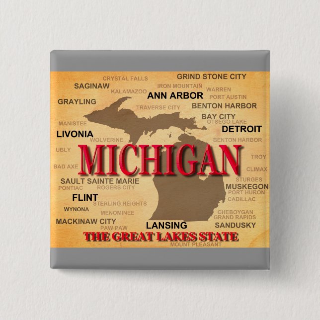 Michigan State Pride Map Silhouette 15 Cm Square Badge (Front)