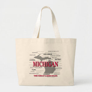 Michigan State Pride Map Silhouette Large Tote Bag