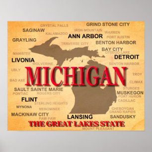 Michigan State Pride Map Silhouette Poster