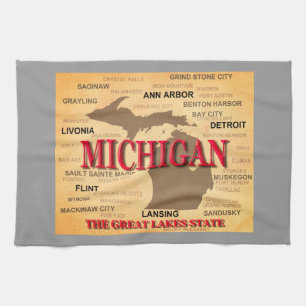 Michigan State Pride Map Silhouette Tea Towel