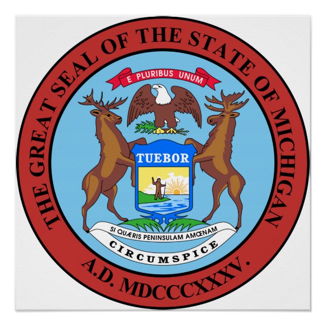 Michigan state seal america republic symbol flag poster (Front)