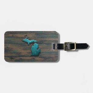 Michigan State Shape Teal Luggage Tag