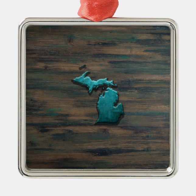 Michigan State Shape Teal Metal Tree Decoration (Front)