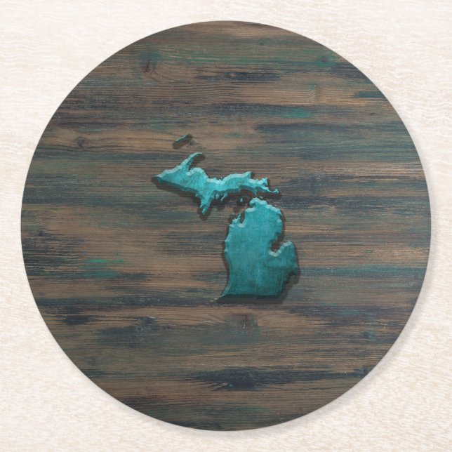 Michigan State Shape Teal Round Paper Coaster (Front)