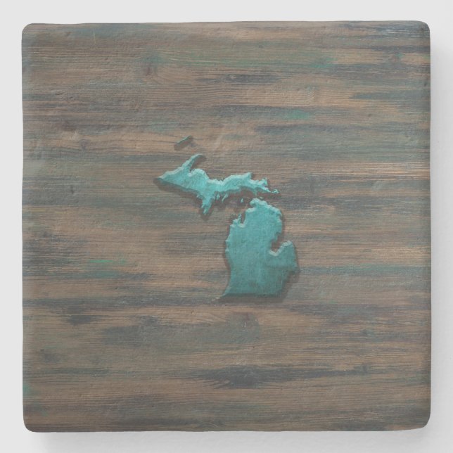 Michigan State Shape Teal Stone Coaster (Front)