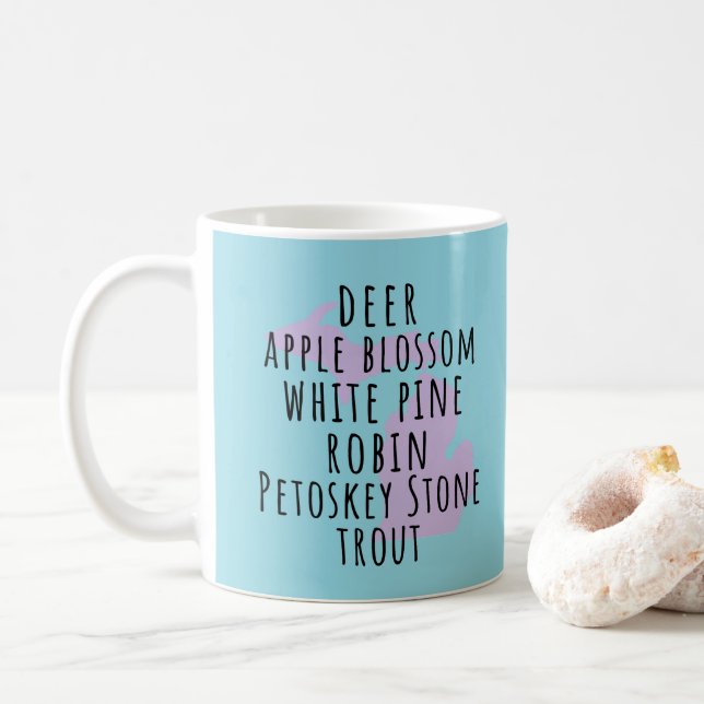 Michigan State Symbols Simple Text Coffee Mug (With Donut)