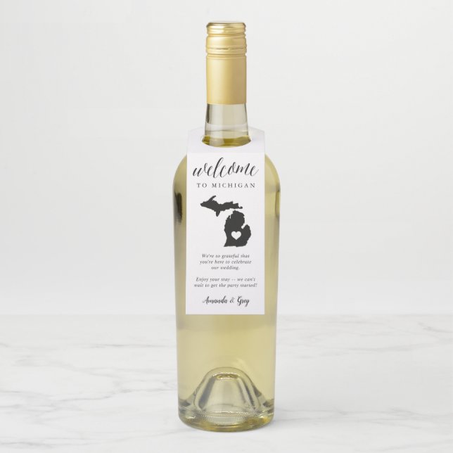 Michigan State Wedding Welcome Favour Bottle Tag (On Bottle)