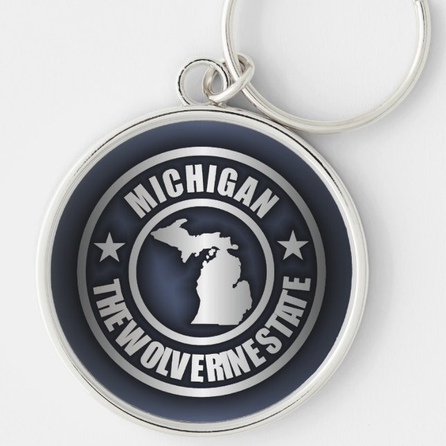 "Michigan Steel" Keychains (Blue) (Front)