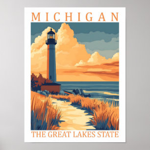 Michigan the Great Lakes State USA Travel Place Poster