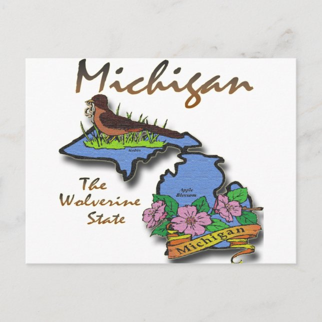 Michigan The Wolverine State Robin Apple Postcard (Front)