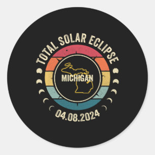 Michigan Total Solar Eclipse 2024 American Totalit Classic Round Sticker