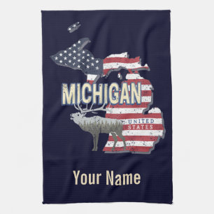 Michigan United States Retro State Map Vintage USA Tea Towel