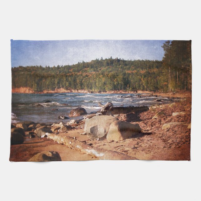 Michigan Upper Peninsula Shoreline Tea Towel (Horizontal)