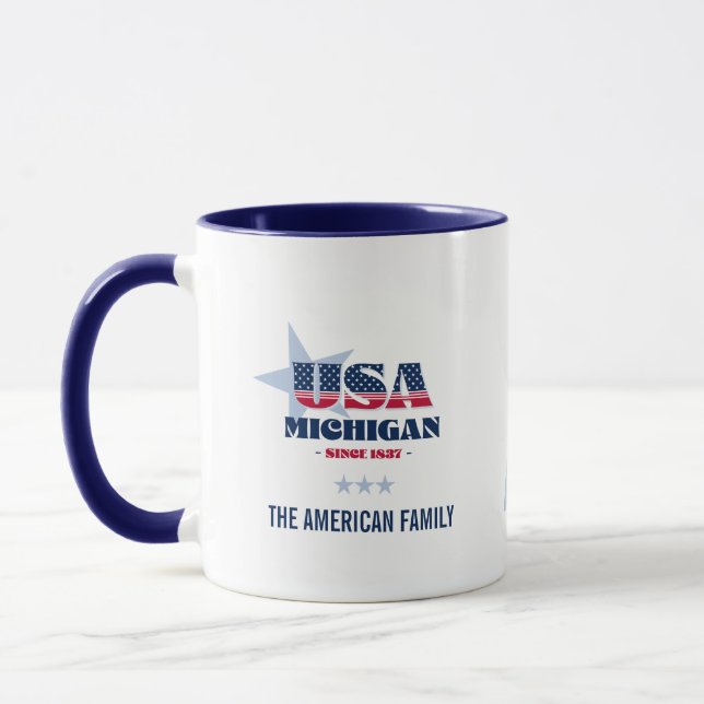Michigan USA 1837 Blue Star Personalised Mug (Left)