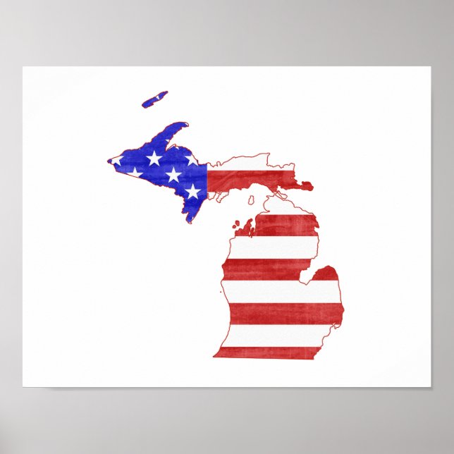 Michigan USA Flag Silhouette Map Shape Poster (Front)