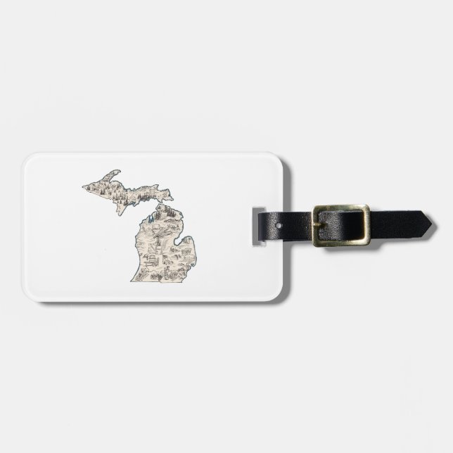 Michigan Vintage Picture Map Luggage Tag (Front Horizontal)