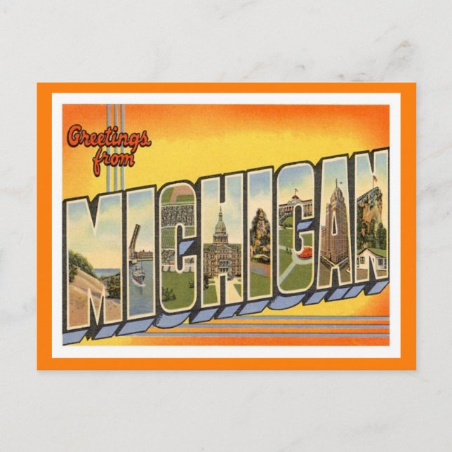 Michigan Vintage Travel Postcard (Front)