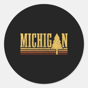 Michigan Vintage Tree State Pride Camping Hiking M Classic Round Sticker