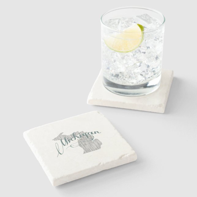 Michigan Vintage Typography State Map Shape Grey Stone Coaster (Side)