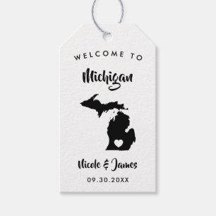 Michigan Wedding Welcome Bag Tags, Map Gift Tags