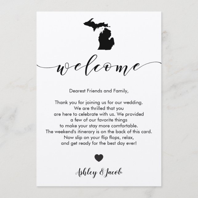 Michigan Wedding Welcome Letter & Itinerary Card (Front)