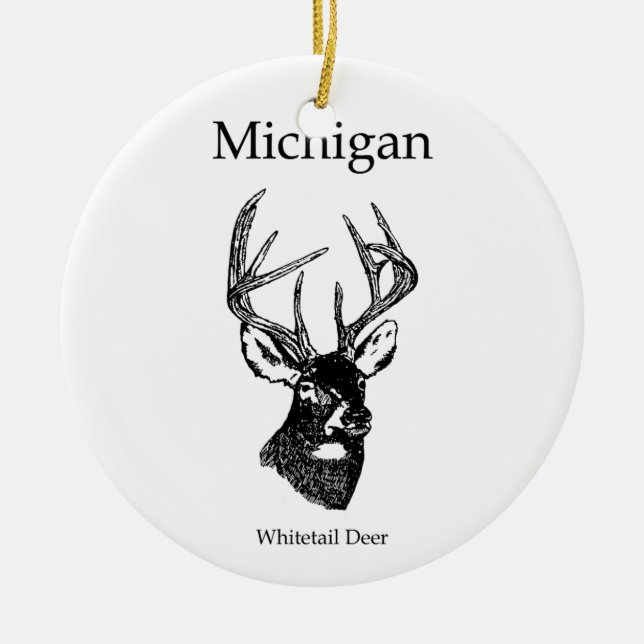 Michigan White Tail Deer Ceramic Tree Decoration (Front)