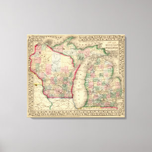 Michigan, Wisconsin Map by Mitchell Canvas Print