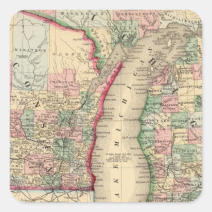 Michigan, Wisconsin Map by Mitchell Square Sticker