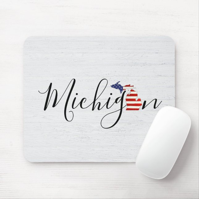 Michigan with Flag Graphic Mouse Mat (With Mouse)