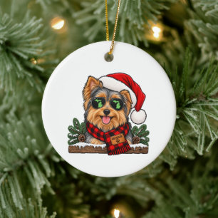 Michigan Yorkie Christmas Ceramic Tree Decoration
