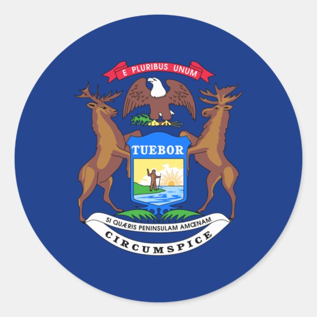 Michigander Flag, Flag of Michigan Classic Round Sticker (Front)