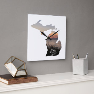 Michigander Silhouette of State With Typography Square Wall Clock