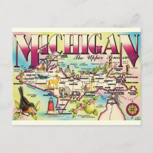 Michigan's Upper Peninsula Map Postcard