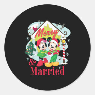 Mickey &amp; Minnie Merry &amp; Married Christmas  Classic Round Sticker
