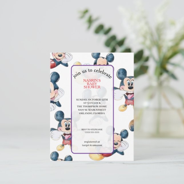 Mickey Mouse Polka Dot Baby Shower Invitation (Standing Front)