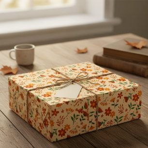 Micro Autumnal Flower and Leaf Pattern Gift Wrap