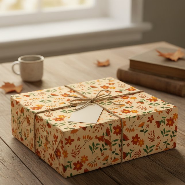 Micro Autumnal Flower and Leaf Pattern Gift Wrap  (Creator Uploaded)