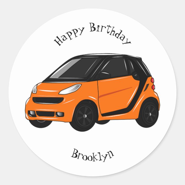Micro car cartoon illustration classic round sticker (Front)